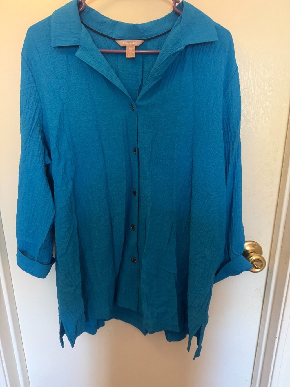 White Stag Ocean Blue Tunic Button Down Short Sleeve Shirt W 20
